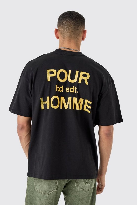 Oversize T-Shirt mit Pour Homme Slogan