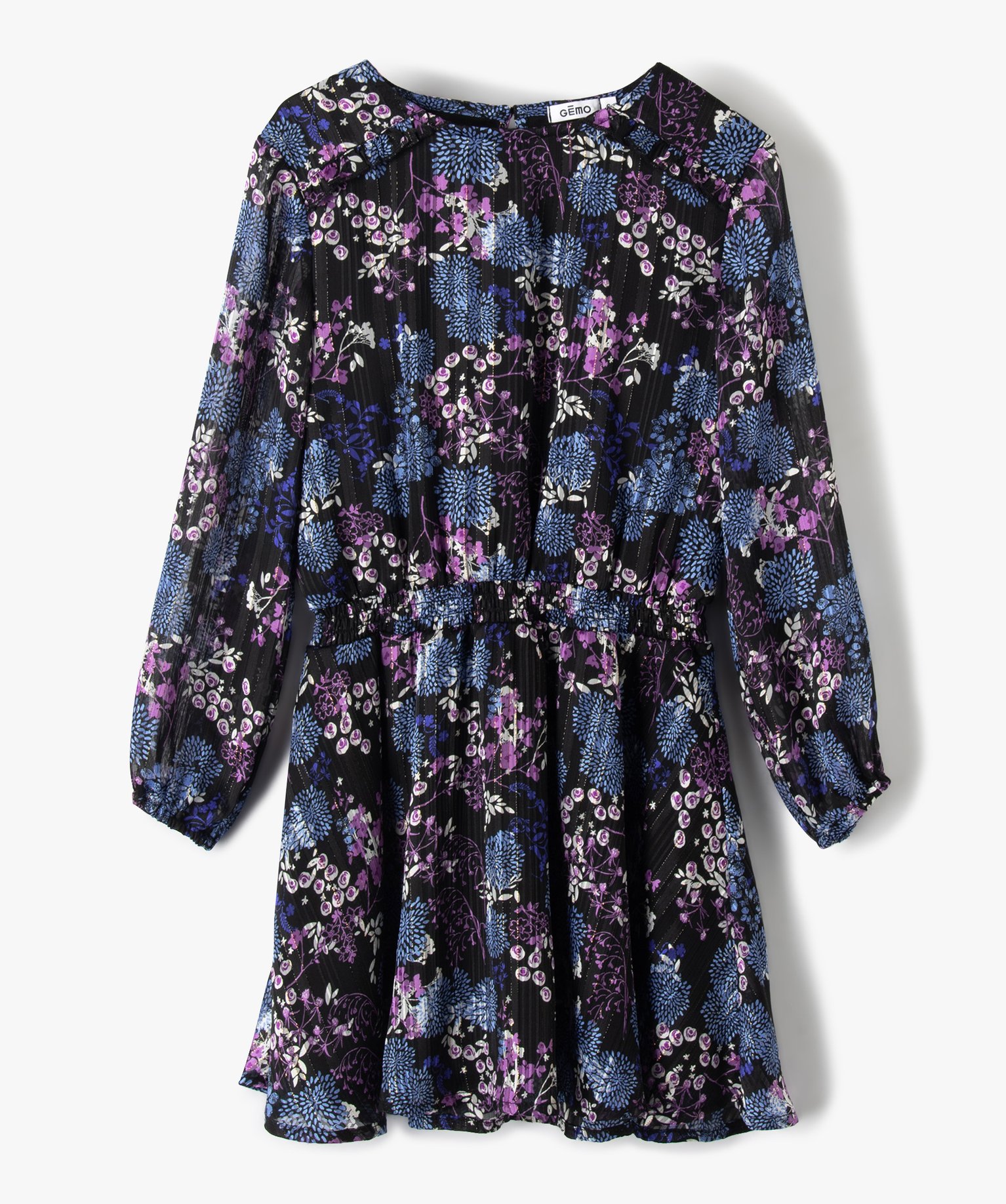 Robe fille à motifs fleuris et rayures pailletées | GEMO
