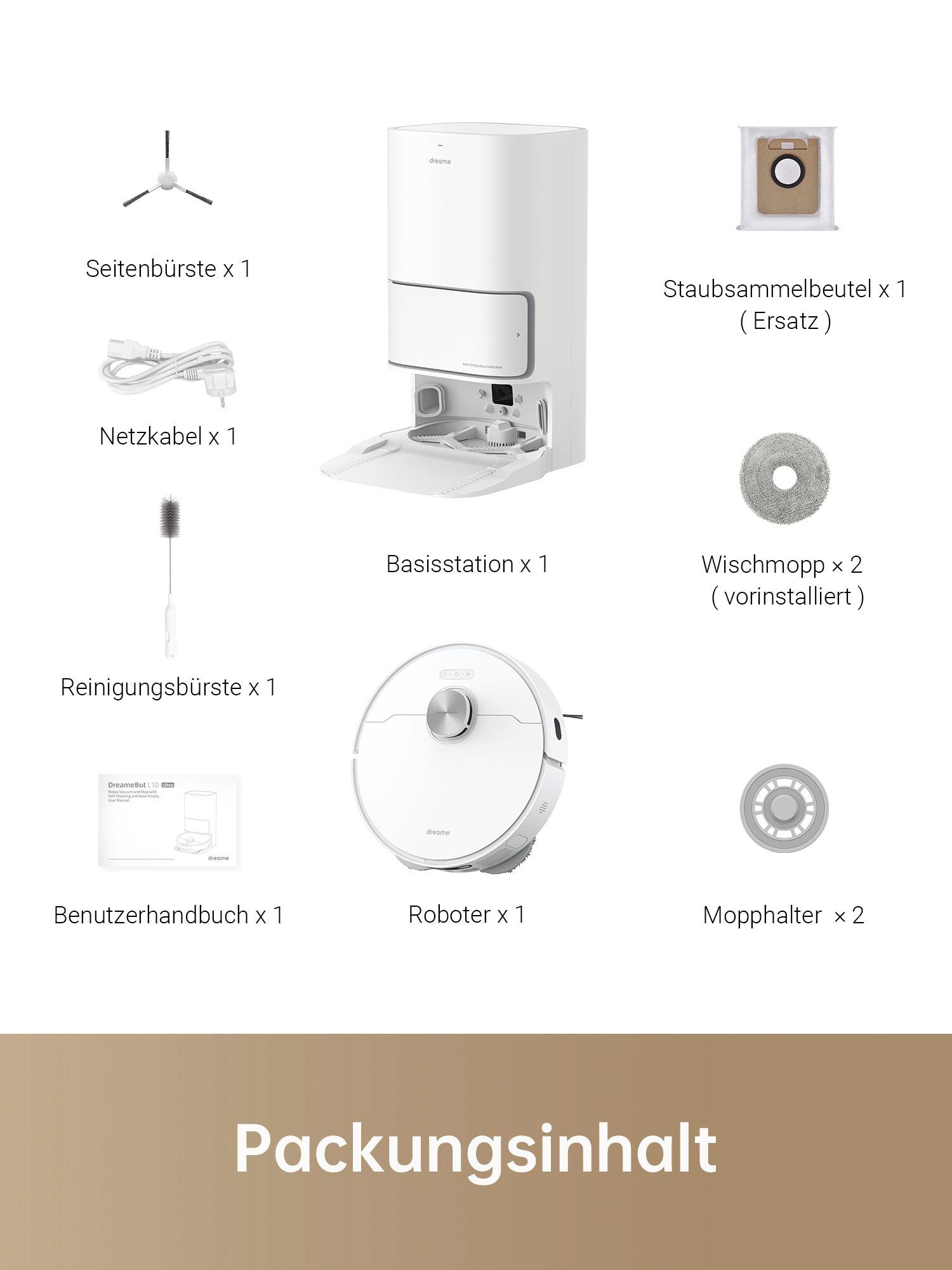 dreame Saugroboter Dreame L10 Ultra; mit Wischfunktion; vollautomatische Basisstation, mit Beutel, mit Staubabsaug- und Selbstreinigungsfunktion
