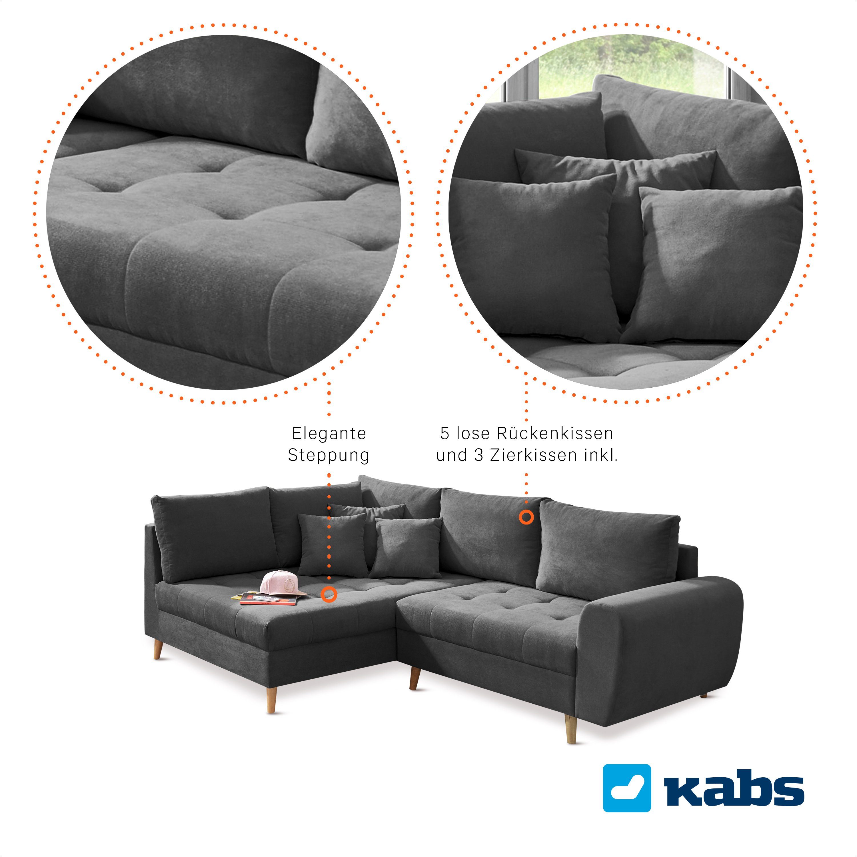 Kabs Polsterwelt Ecksofa Bersone, Rückenkissen, Zierkissen, Made in Europe