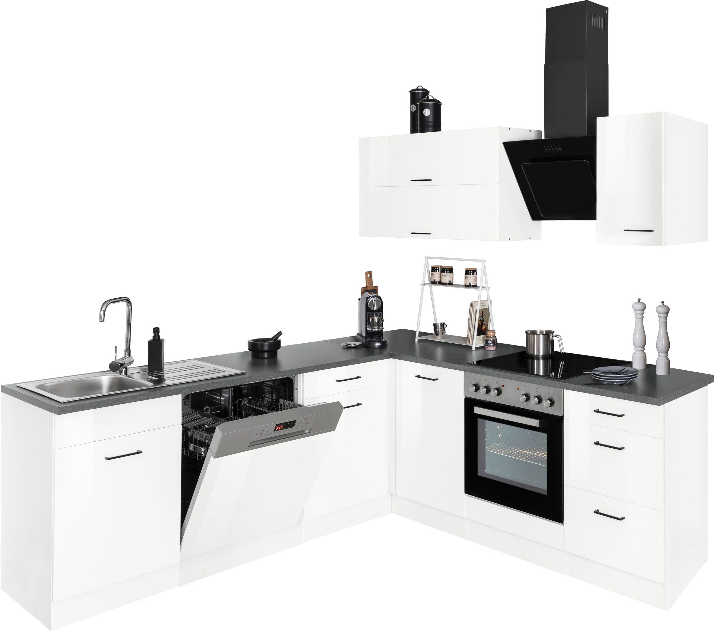 HELD MÖBEL Winkelküche Trier, mit E-Geräten, Stellbreite 220/220 cm