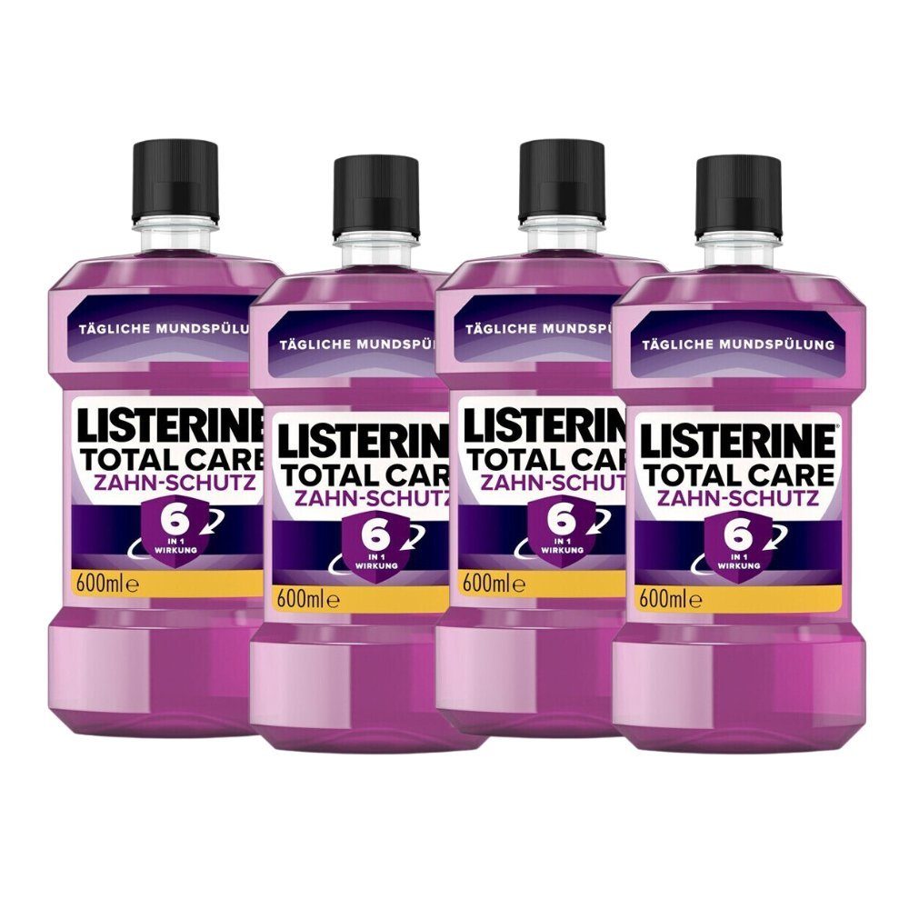 Listerine Mundspülung, Total Care 6in1 Zahnschutz umfassende Mundhygiene 4x600ml, (4er Pack, 4-tlg) Antibakterielles Mundwasser