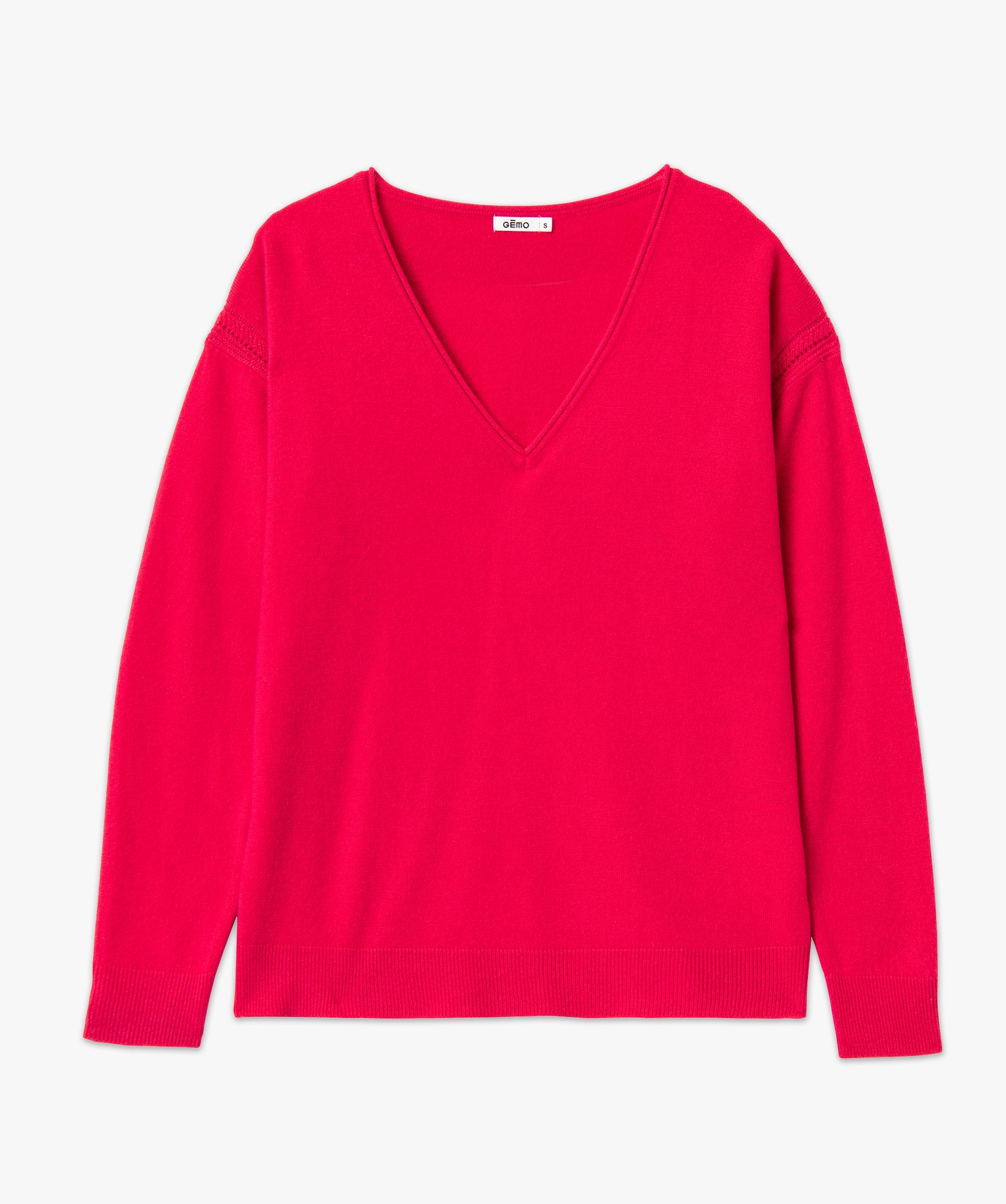 Pull femme en maille fine avec large col V rose | GEMO