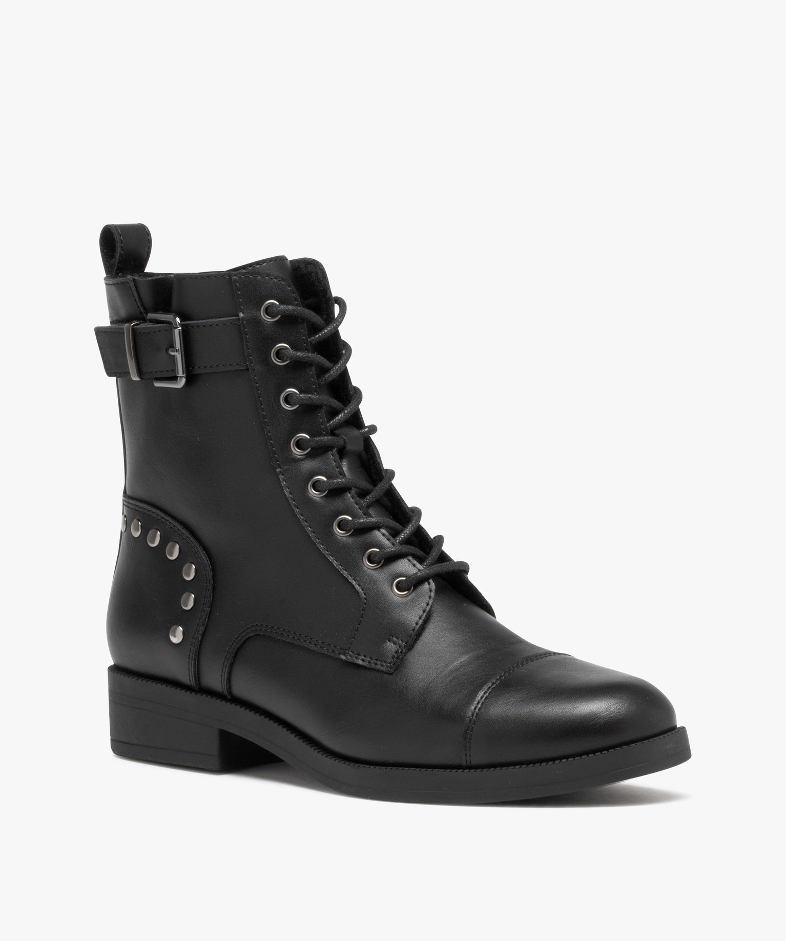 Boots femme unies style rock fermeture lacets et zip noir | GEMO