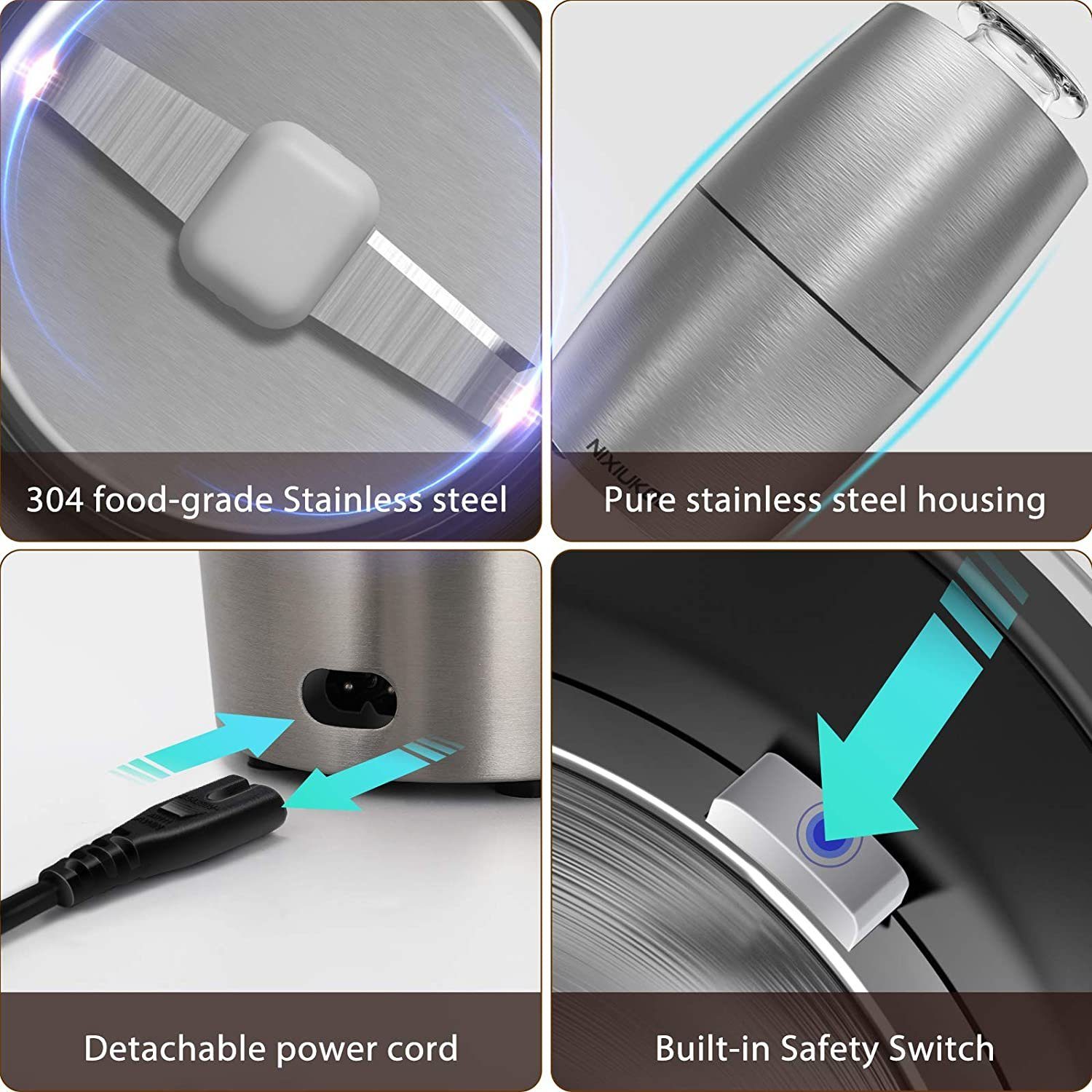 QTIYE Kaffeemühle,Kaffeemühle Elektrisch,200 W,Gewürz Mühle,mit 304 Edelstahlmesser, 50g Fassungsvermögen,Geeignet für Kaffee, Nüsse, Gewürze