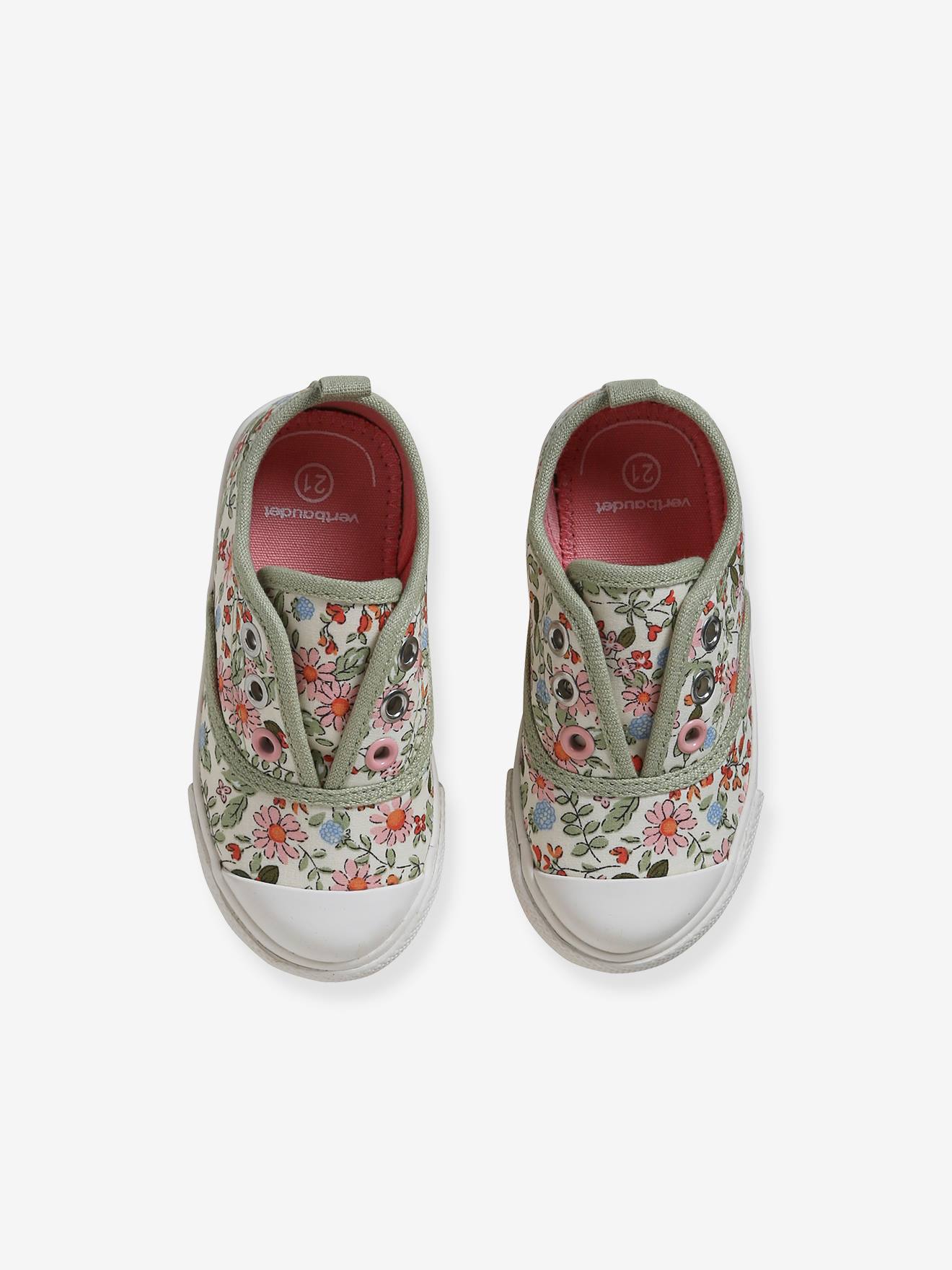 Vertbaudet Baby Stoff-Sneakers mit Gummizug - weiß bedruckt