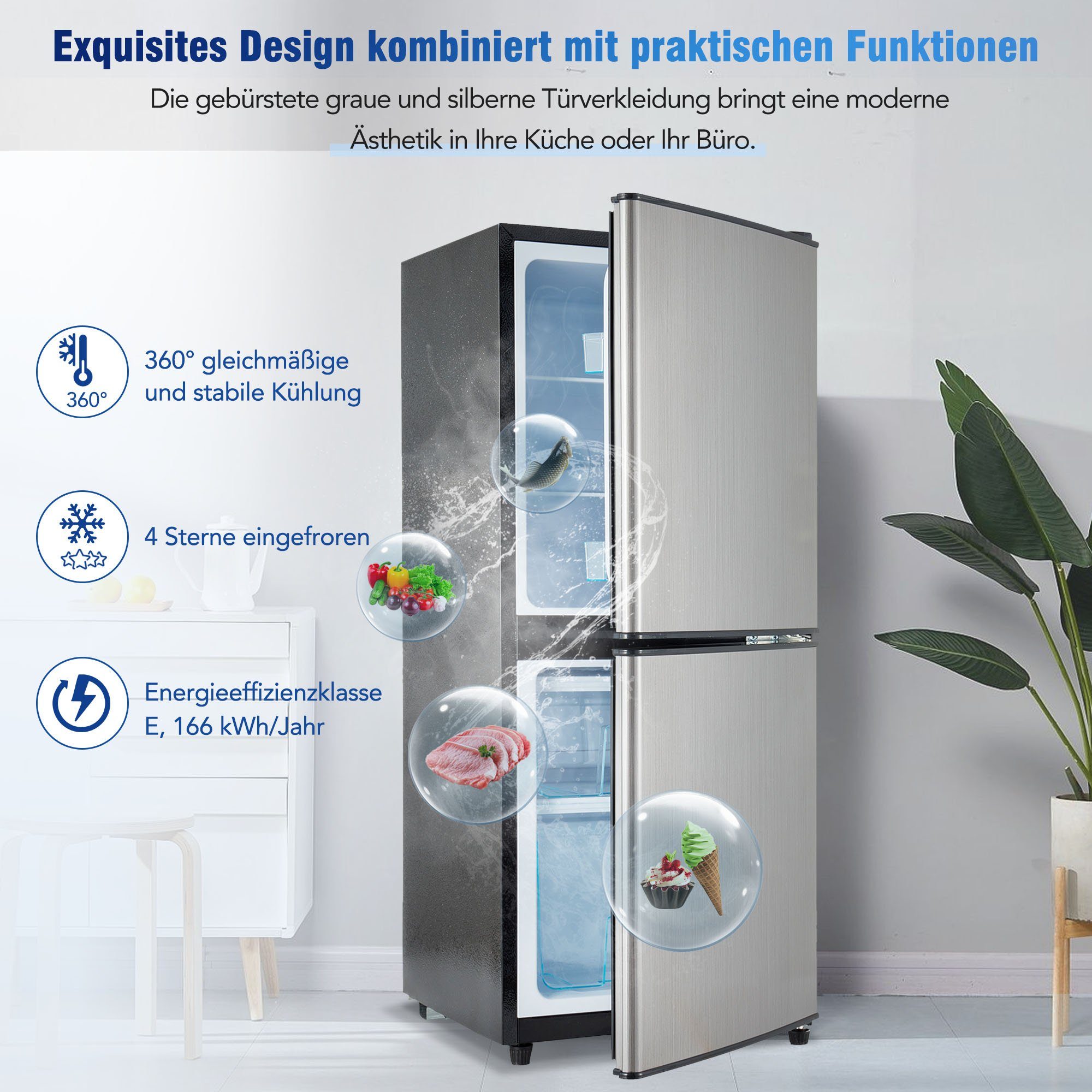 Merax Kühlschrank Kühl-/Gefrierkombination BCD-106W, 101.8 cm hoch, 42.5 cm breit, 106 Liter, LED-Beleuchtung, verstellebare Ablage und Füße