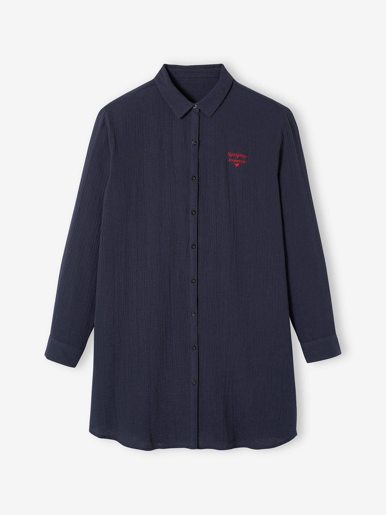 Chemise de nuit liquette grossesse et allaitement gaze de coton anthracite