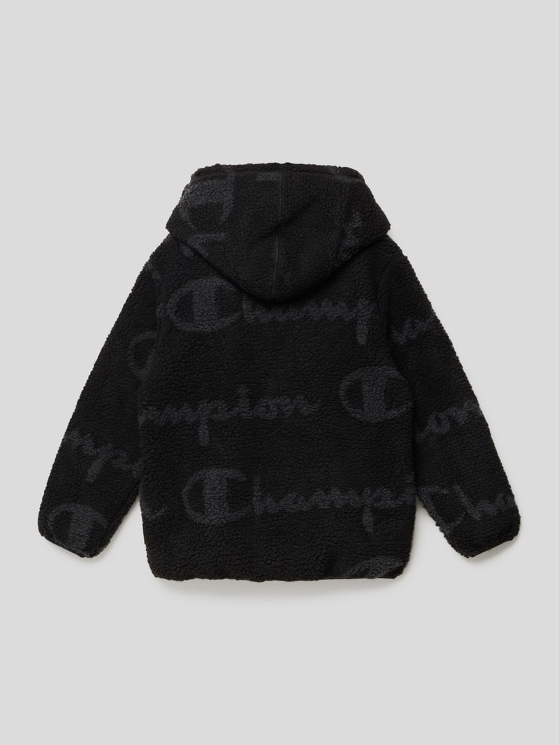 Hoodie in Teddyfell-Optik in schwarz
