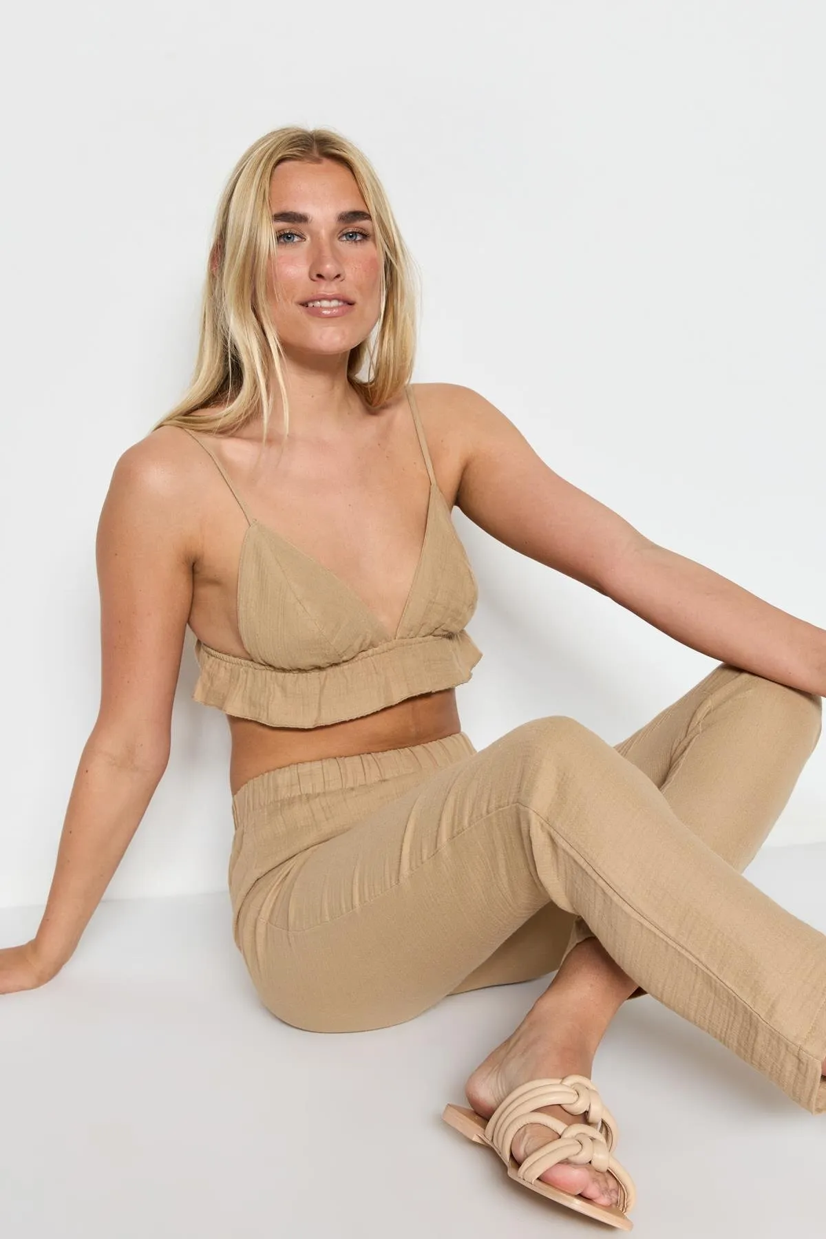 C&City  3-teiliges Kimono-Set aus Bio-Baumwoll-Musselin 9120 Beige