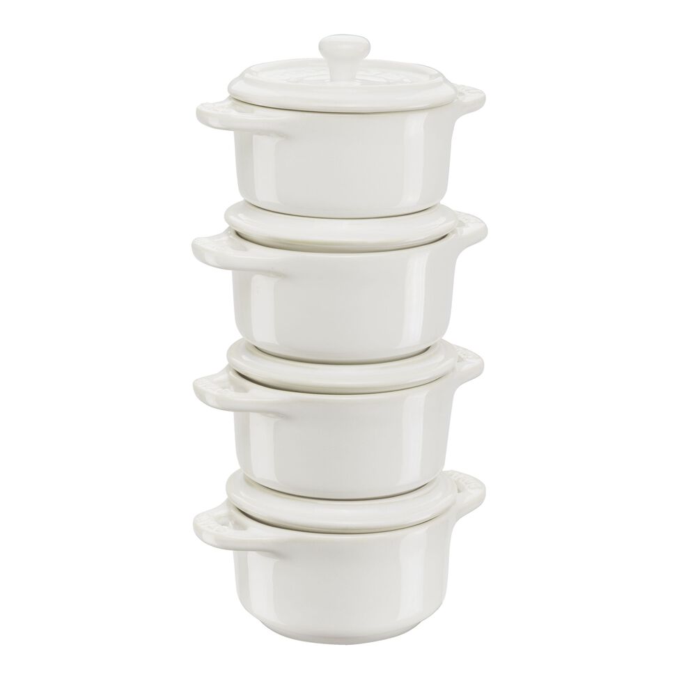 Cocotte Set 4-tlg, rund, Elfenbein-Weiß, Keramik