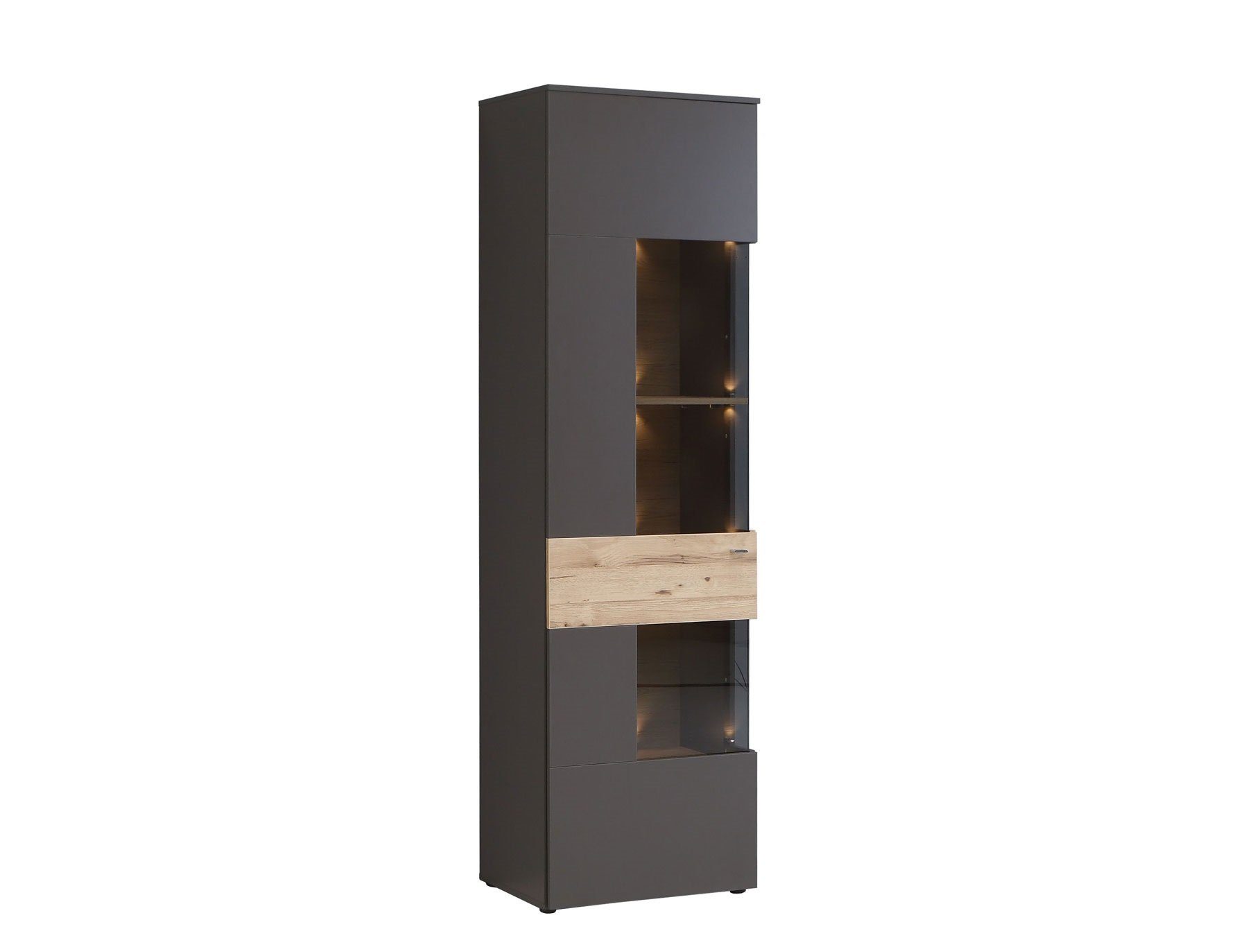 möbel-direkt.de Wohnwand Como, (Komplett Set, 4-St., Standvitrine + Wandboard + TV- Schrank + Highboard), Selbsteinzug, Dämpfungsbeschläge, Beleuchtung