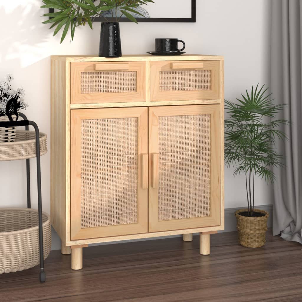vidaXL Sideboard Sideboard Braun 60x30x75 cm Massivholz Kiefer und Natur-Rattan (1 St)