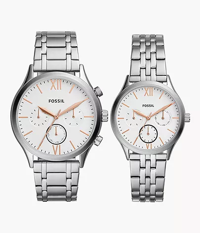 Fossil Outlet Geschenkset Uhren Fenmore His and Hers Multifunktionswerk Edelstahl