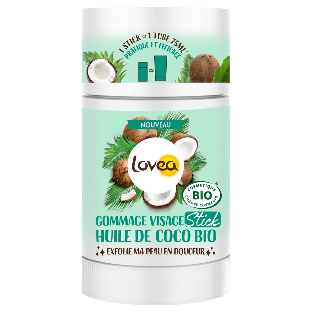 lovea Gommage Visage Stick Huile de Coco Bio Certifié BIO Gommage Visage en Stick