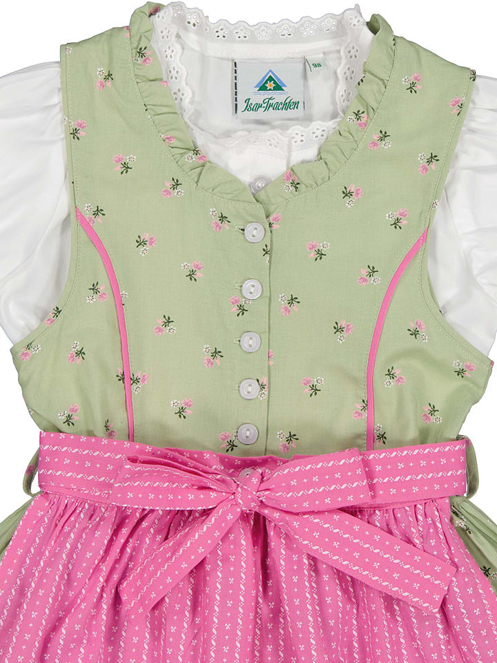Isartrachten Dirndl in Grün/ Pink günstig kaufen