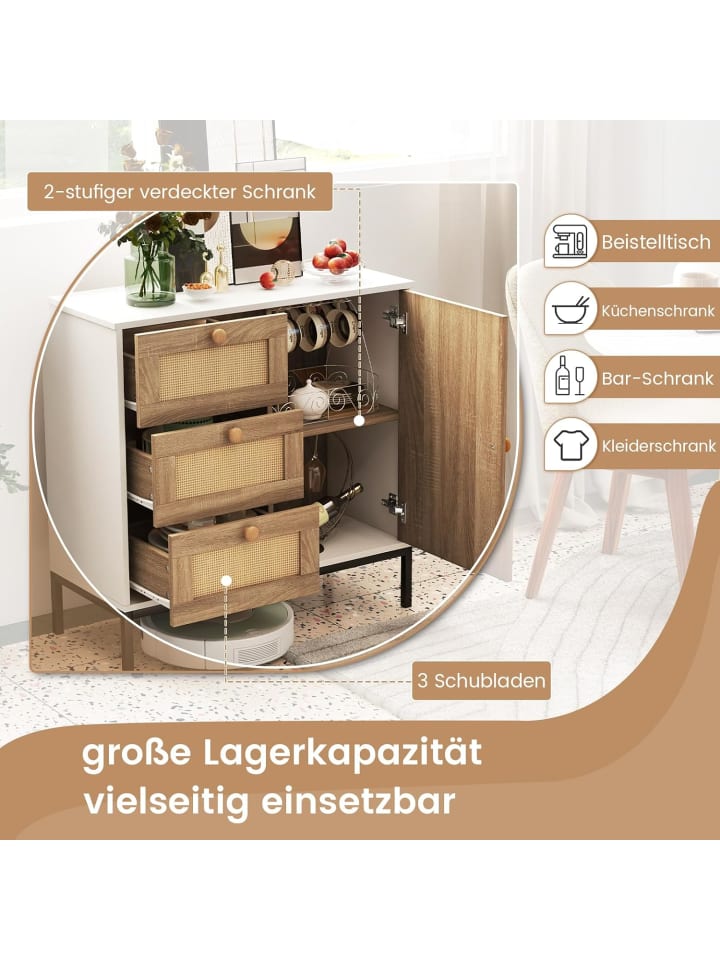 COSTWAY Sideboard mit 3 Schubladen 80cm in Beige günstig kaufen onesize