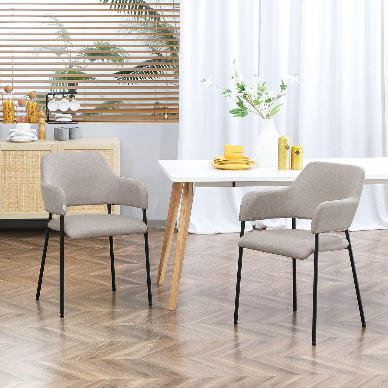 HOMCOM 2er Set Esszimmerstühle Küchenstuhl mit Rückenlehne, Leinenoptik Beige