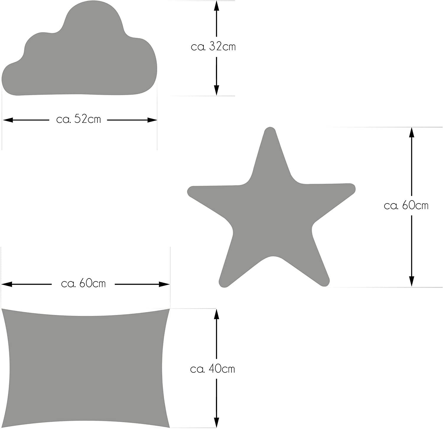 Amilian Dekokissen (Made in EU) 3er Set: 1 x Sternkissen, 1 x Wolkenkissen, 1 x Dekokissen, Zierkissen, Kopfkissen, für Schlafzimmer; Sofa; Babyzimmer; Kinderbett