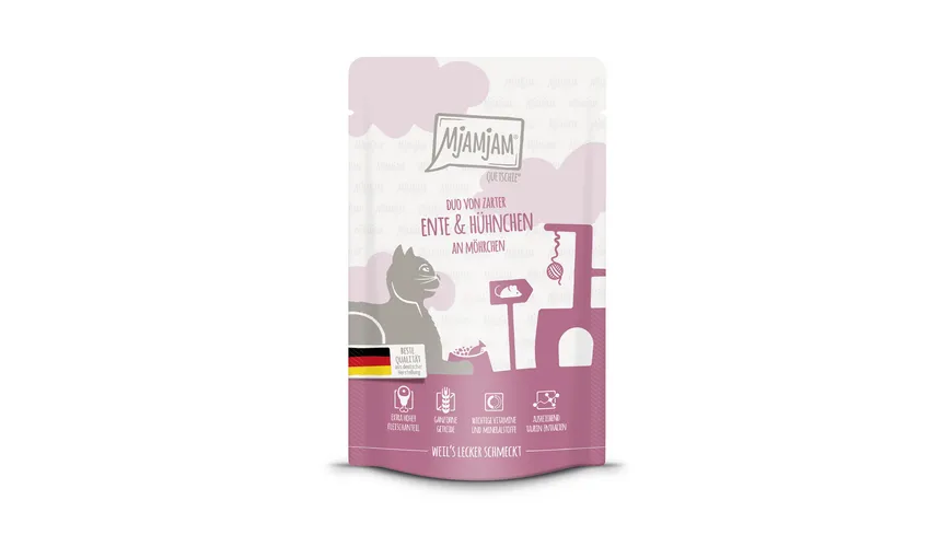 MjAMjAM Katzennassfutter Quetschie Duo von zarter Ente & Hühnchen an Möhrchen 125 g