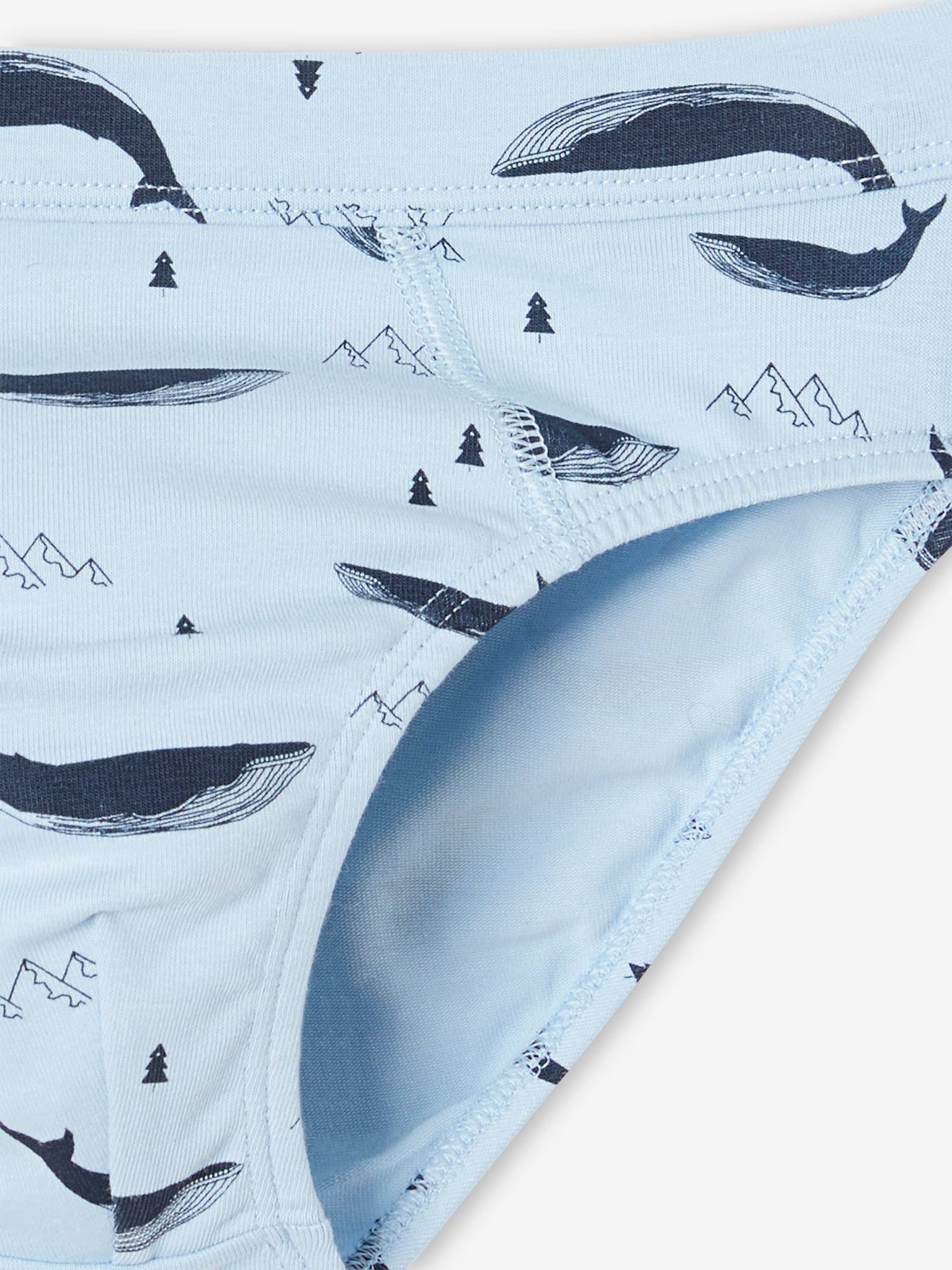 Vertbaudet 7er-Pack Jungen Slips mit Bio-Baumwolle, Wale - himmelblau