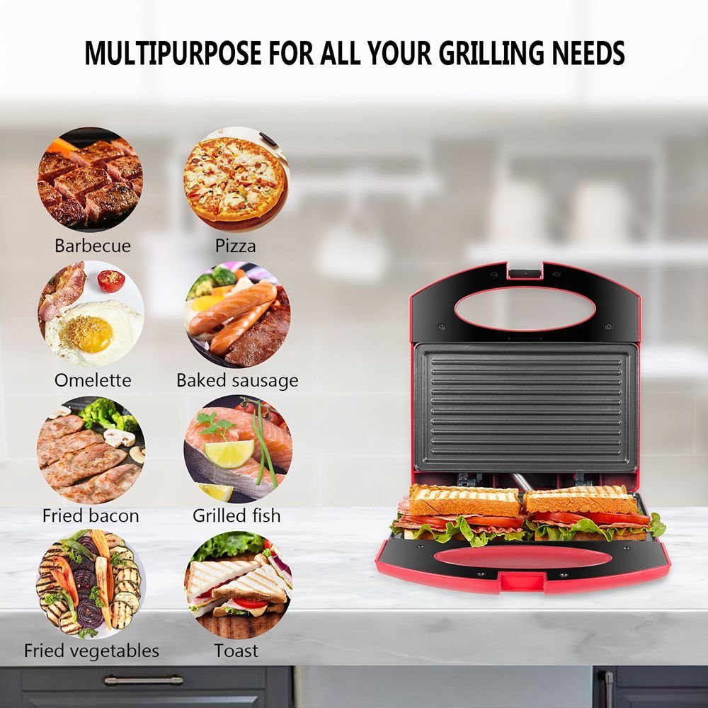 Gotoll Sandwichmaker GLHS115, 750 W, Sandwichtoasts, antihaftbeschichtete Platten, leichte Reinigung, kein Anbrennen, Sandwich-Grill, Kontaktgrills