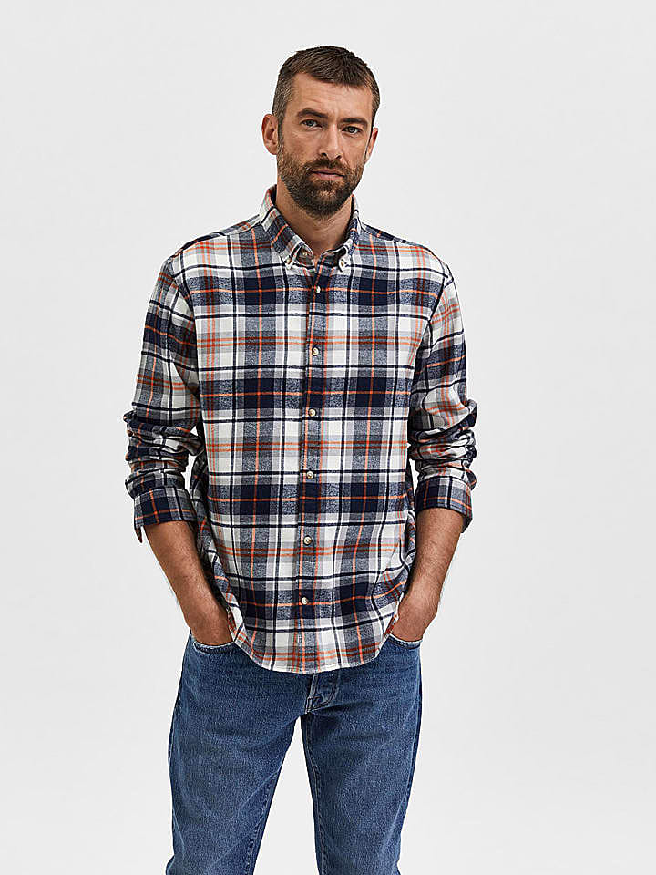 SELECTED HOMME Hemd - Relaxed fit - in Schwarz/ Orange/ Bunt günstig kaufen S