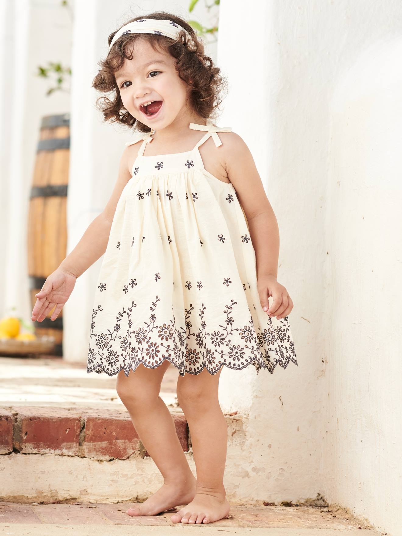 Vertbaudet Mädchen Baby-Set: Kleid, Shorts & Haarband - wollweiß