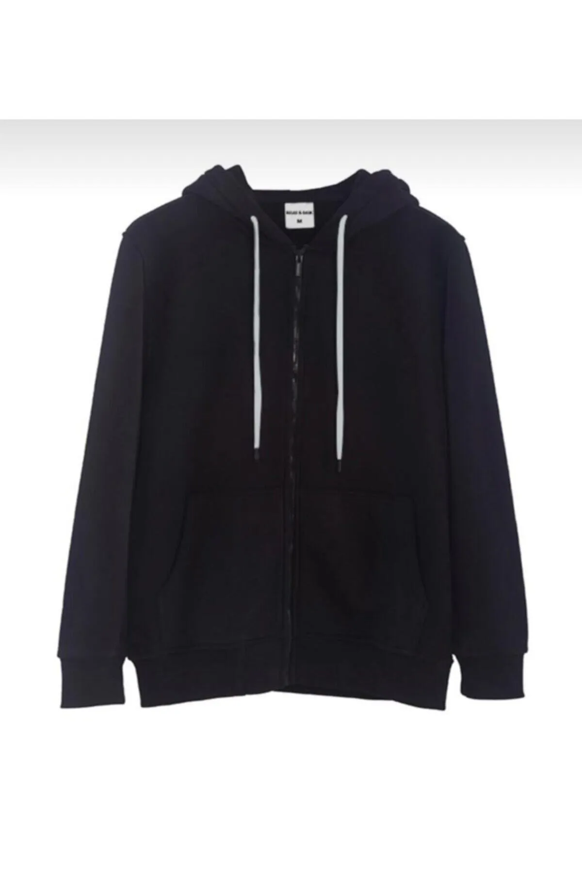KAM TİŞÖRT  Schwarzes Kapuzen-Reißverschluss-Sweatshirt