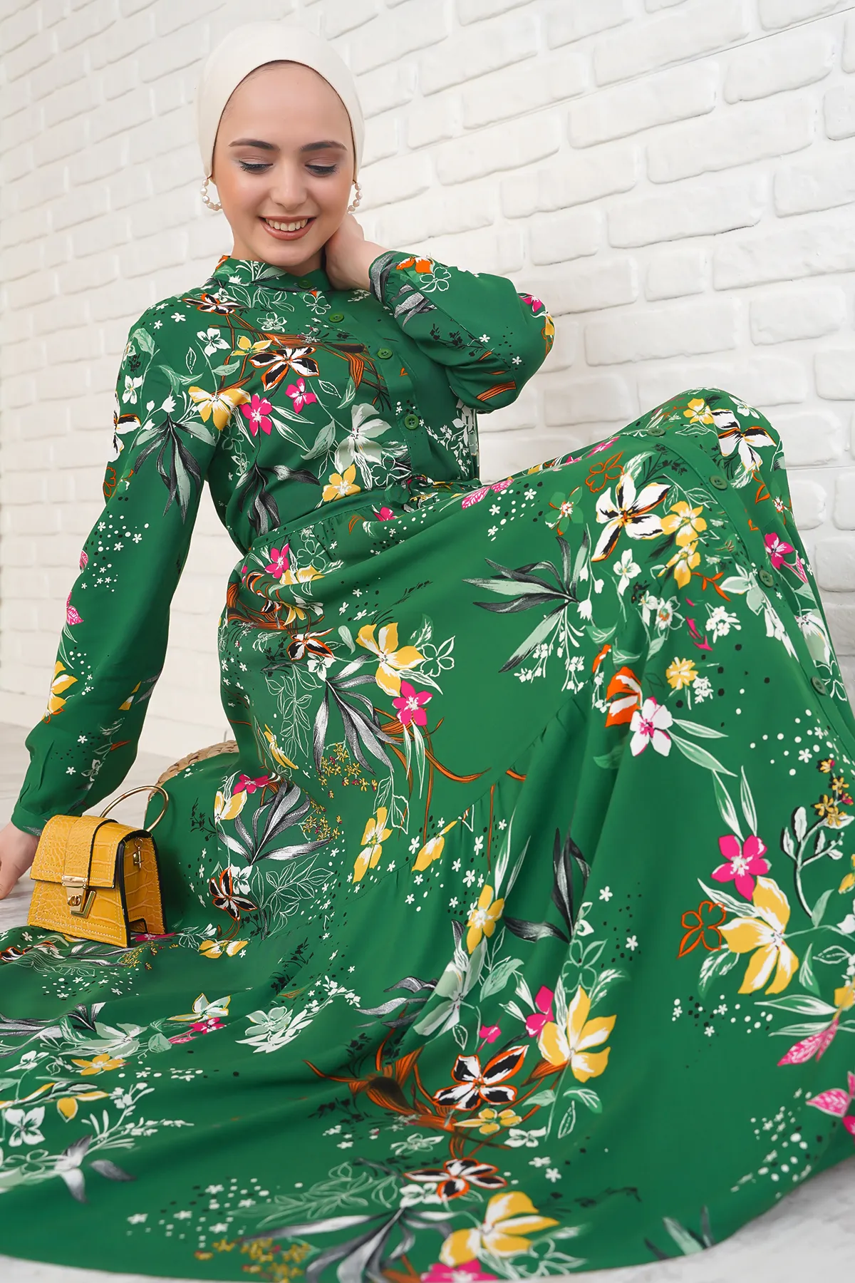 Bigdart  2144 Hijab-Kleid mit Richterkragen – Smaragdgrün