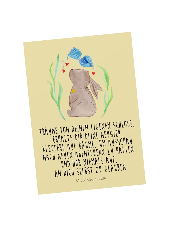 Mr. & Mrs. Panda Postkarte Hase Blume mit Spruch in Gelb Pastell günstig kaufen onesize