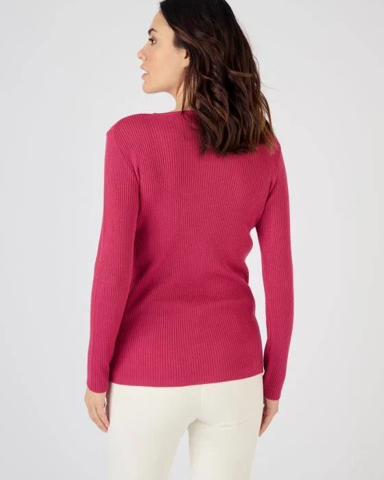 Pull col rond 50% laine mérinos, uni et rayé