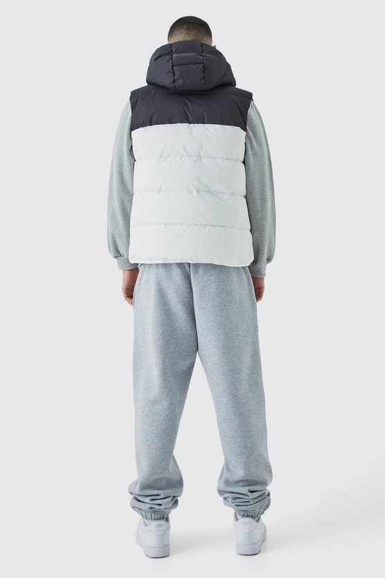 Man Colorblock Steppweste mit Kapuze