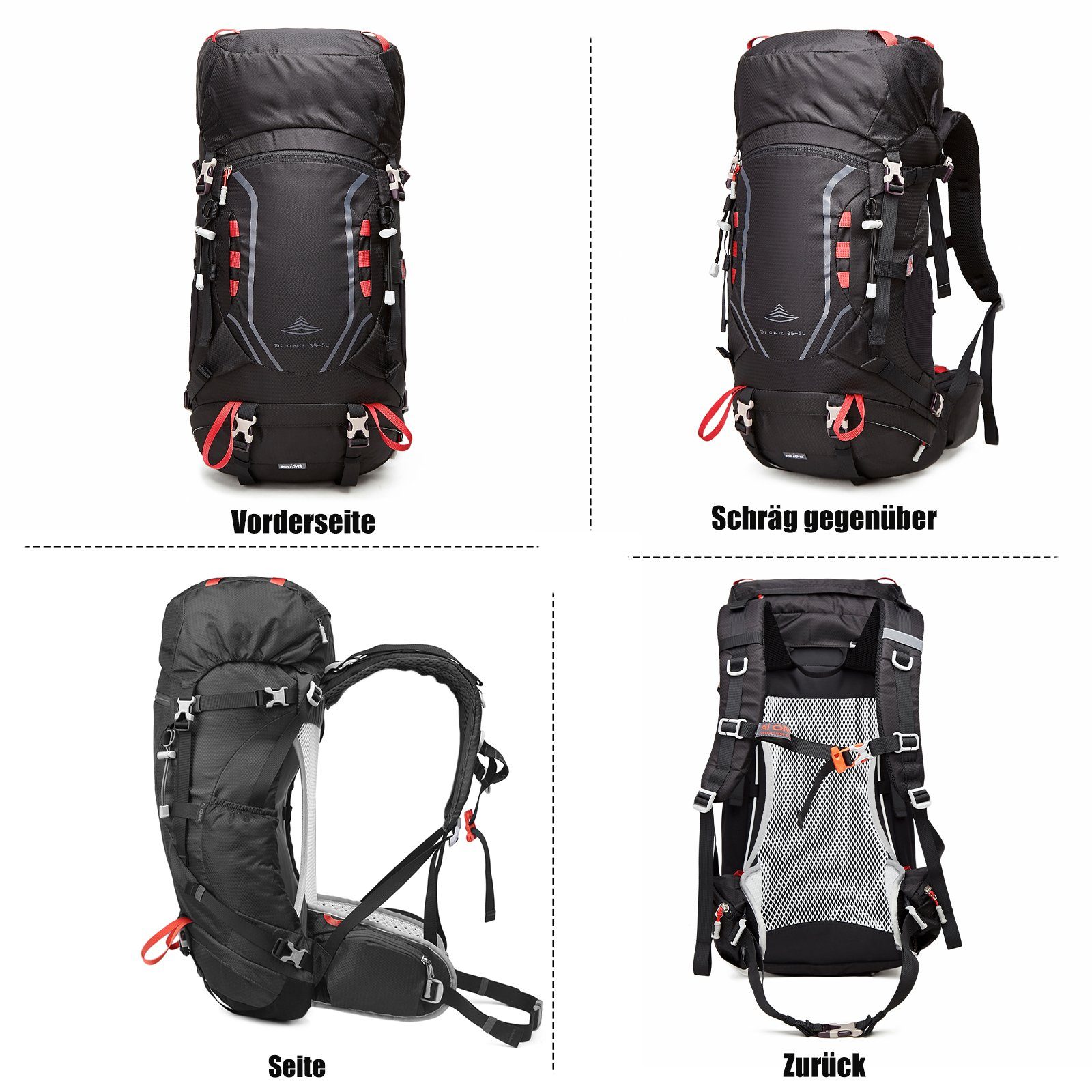 TAN.TOMI Wanderrucksack 35L (30L+5L) Großer Wanderrucksack mit Rückenbelüftung (Einschließlich Regenschutz), mit Regenschutz für Outdoor Reisen Camping Trekking
