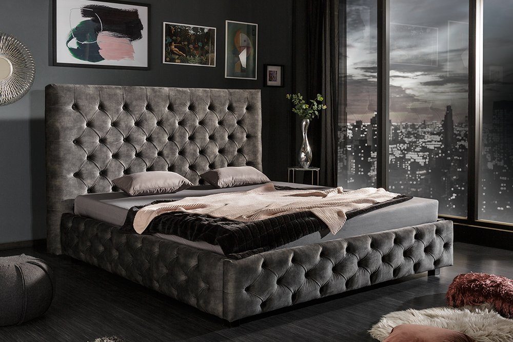 riess-ambiente Polsterbett PARIS 160x200cm grau olive (Einzelartikel, 1-tlg), Schlafzimmer · Samt · Gäste · Doppel · Queensize · Chesterfield Design
