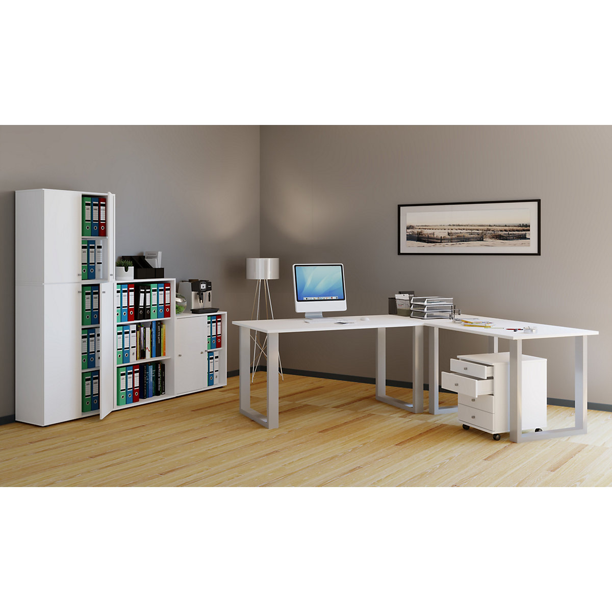 Eckschreibtisch, Schreibtisch, Büromöbel, Computertisch, Winkeltisch, Tisch, Büro, Lona, 220 x 220 x 80 cm