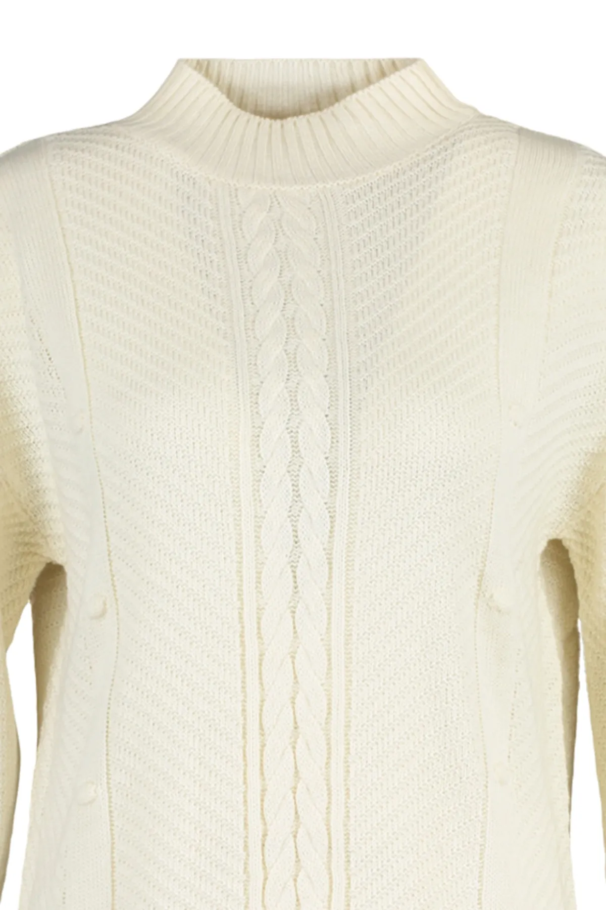 Trendyol Modest  Ecrufarbener Strickpullover mit Zopfmuster und detailliertem Muster TCTAW23KZ00071