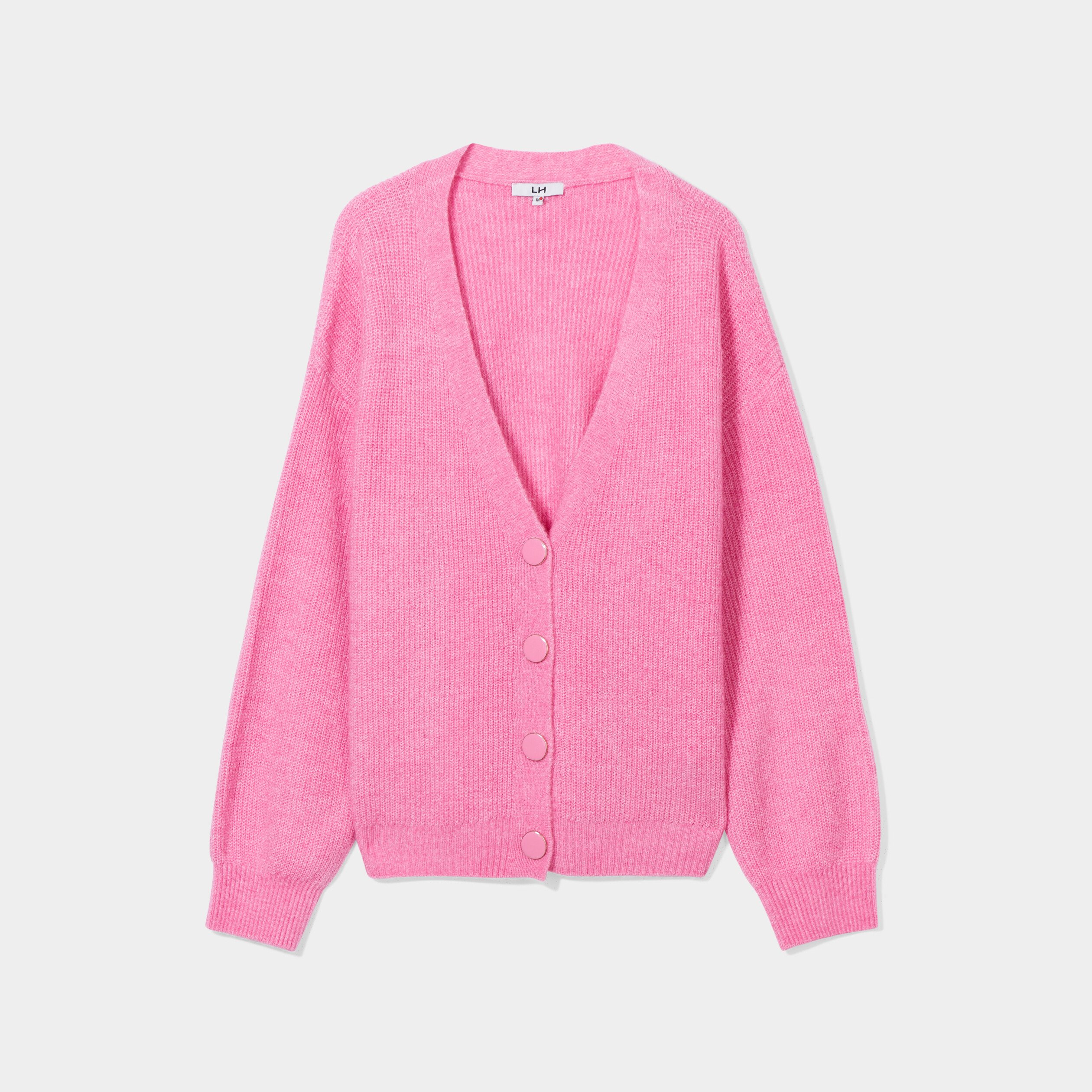 Gilet boutonné col en V rose femme | La Halle