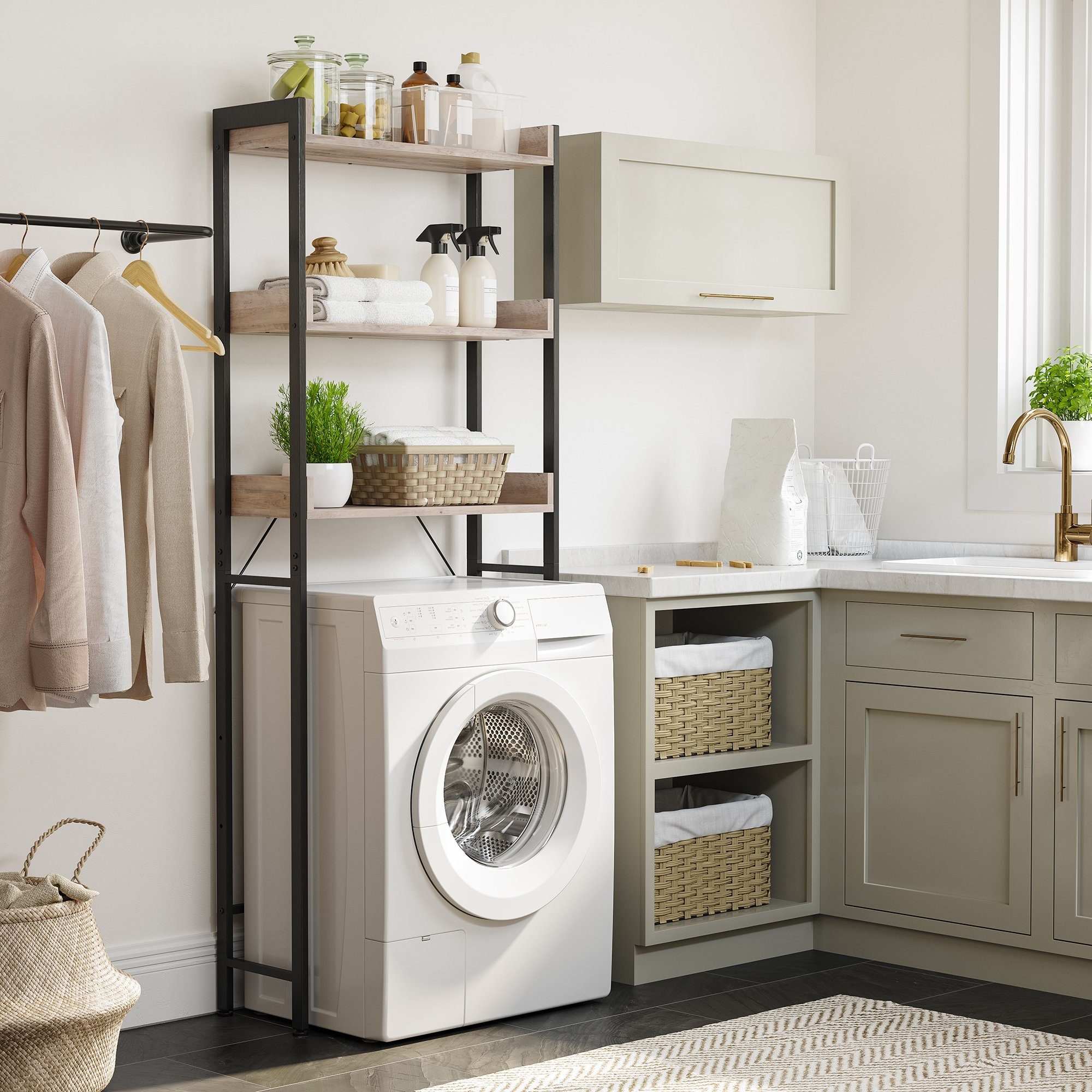 VASAGLE Badregal Toilettenregal, Badezimmerregal, 3 offenen Ablagen
