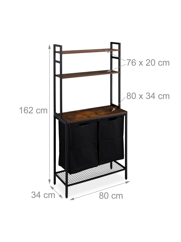 relaxdays Wäschekorbregal in Schwarz/ Braun - (B)80 x (H)162 x (T)34 cm günstig kaufen onesize