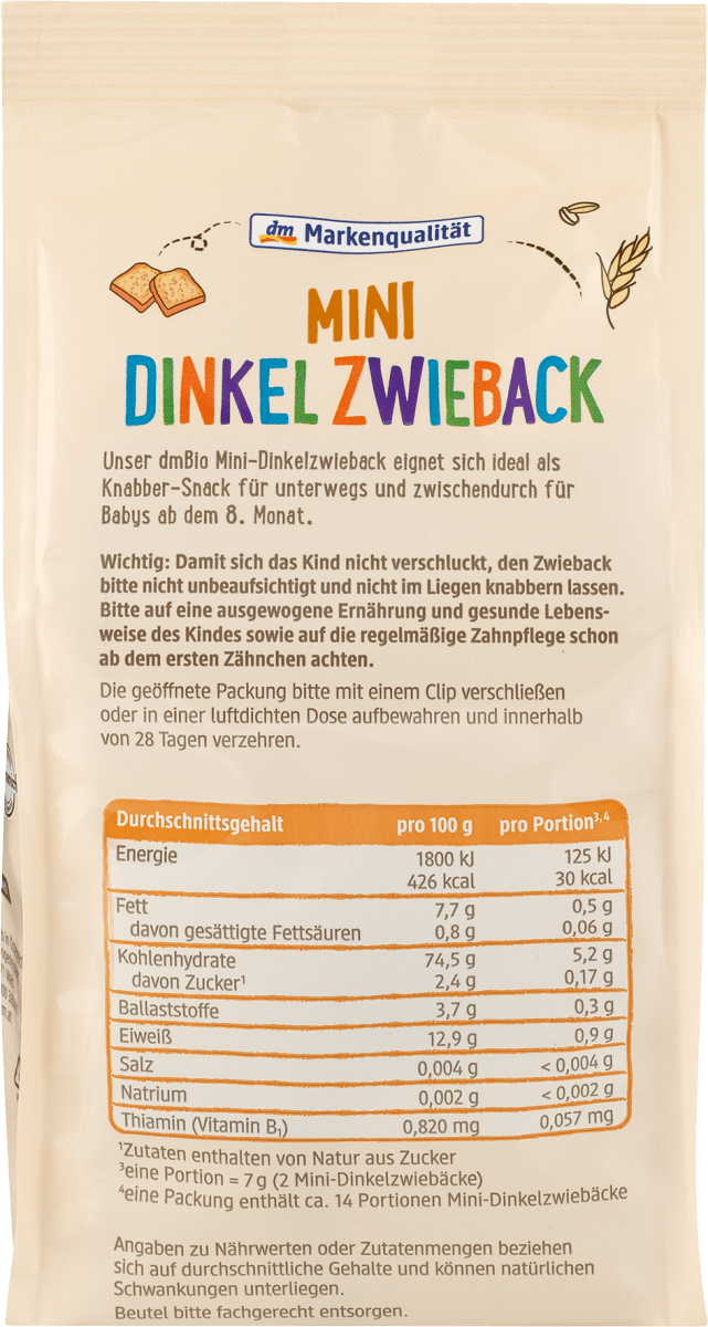 Babysnack Mini Dinkel Zwieback ab dem 8. Monat, Demeter, 100 g