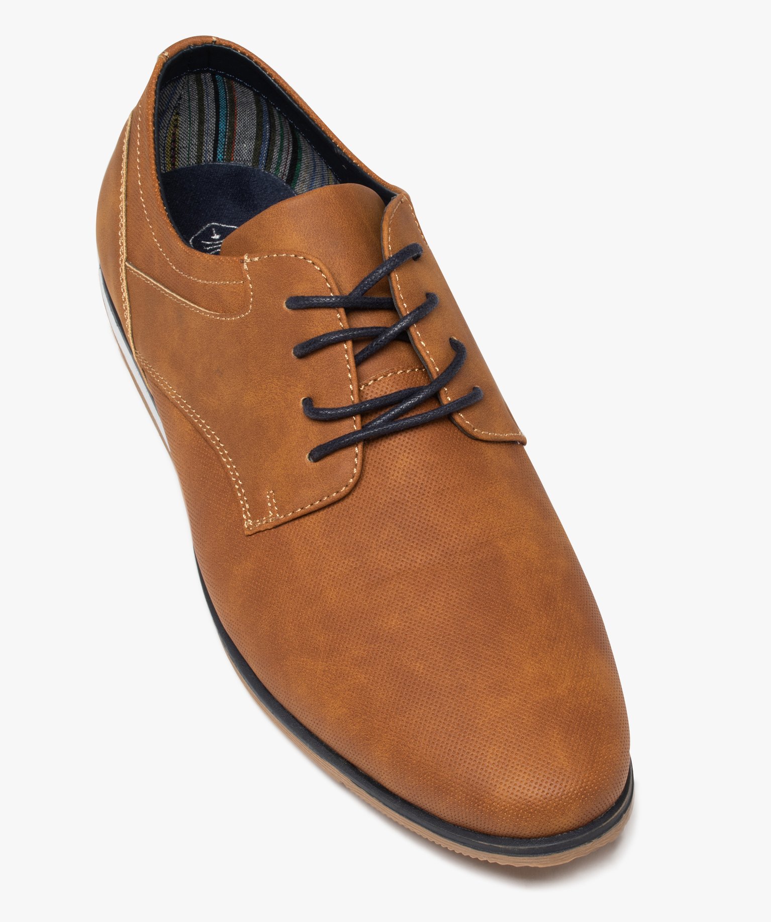 Derbies homme unis à semelle contrastée marron | GEMO