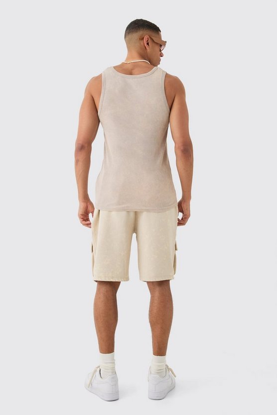 Geripptes Slim-Fit Man Tanktop mit Acid-Waschung