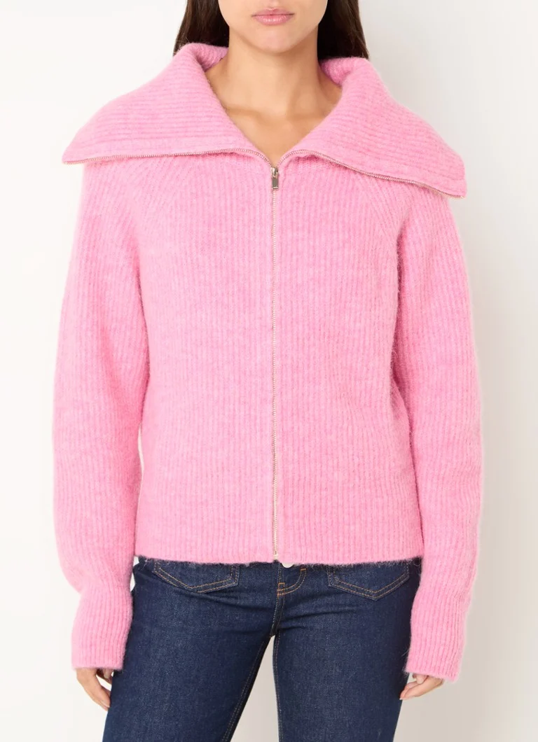 Cardigan Maje in maglia a coste, misto lana d'alpaca e fantasia mélange.