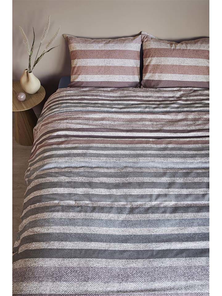 Beddinghouse Flanell-Bettwäsche-Set ''Gloaming'' in Grau/ Braun/ Rosa günstig kaufen