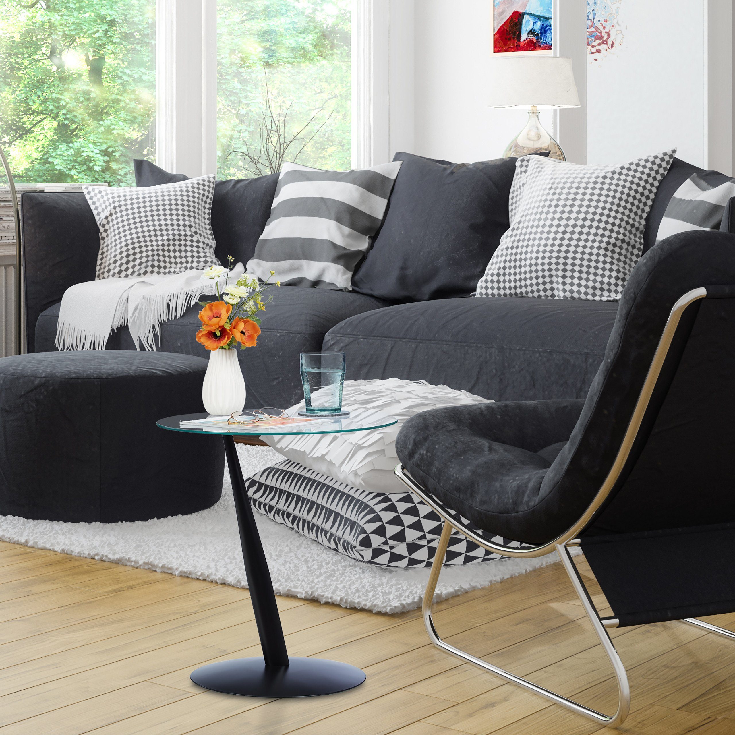 relaxdays Beistelltisch Schwarzer Beistelltisch aus Glas
