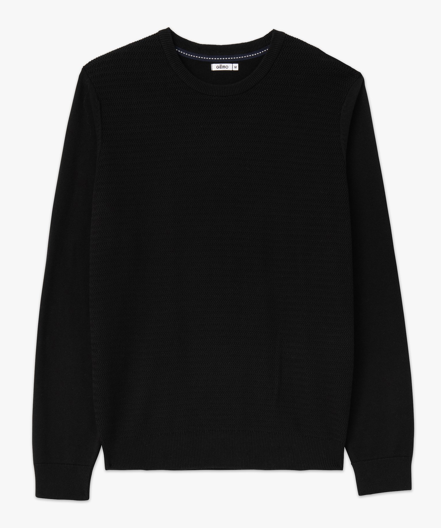 Pull en coton homme avec maille fantaisie sur l’avant noir | GEMO