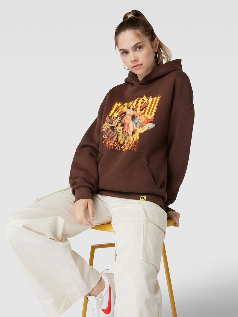 Hoodie mit Motiv-Print in dunkelbraun