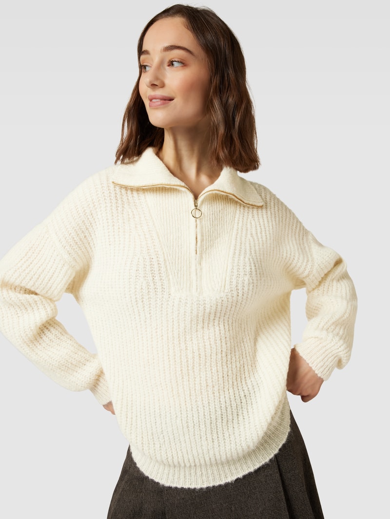 Strickpullover mit Troyer-Kragen in ecru