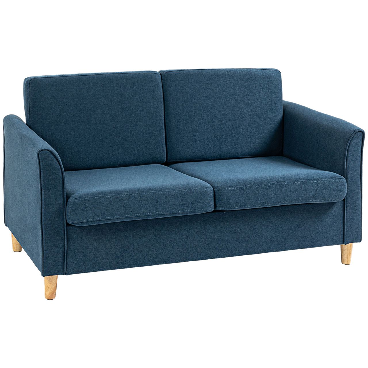HOMCOM 2 Sitzer Sofa, Gepolsterter Couch mit Leinenoptik für Wohnzimmer Blau
